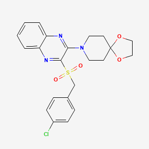molecular formula C22H22ClN3O4S B2807342 8-(3-((4-Chlorobenzyl)sulfonyl)quinoxalin-2-yl)-1,4-dioxa-8-azaspiro[4.5]decane CAS No. 1105248-38-1