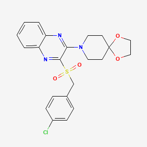 molecular formula C22H22ClN3O4S B2807342 8-{3-[(4-chlorophenyl)methanesulfonyl]quinoxalin-2-yl}-1,4-dioxa-8-azaspiro[4.5]decane CAS No. 1105248-38-1