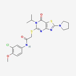 molecular formula C21H24ClN5O3S2 B2807343 N~1~-(3-chloro-4-methoxyphenyl)-2-{[6-isopropyl-7-oxo-2-(1-pyrrolidinyl)-6,7-dihydro[1,3]thiazolo[4,5-d]pyrimidin-5-yl]sulfanyl}acetamide CAS No. 1207049-83-9