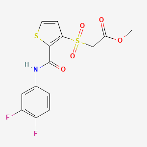molecular formula C14H11F2NO5S2 B2807356 Methyl 2-({2-[(3,4-difluoroanilino)carbonyl]-3-thienyl}sulfonyl)acetate CAS No. 303151-26-0