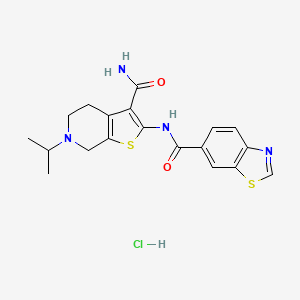 molecular formula C19H21ClN4O2S2 B2807363 N-(3-carbamoyl-6-isopropyl-4,5,6,7-tetrahydrothieno[2,3-c]pyridin-2-yl)benzo[d]thiazole-6-carboxamide hydrochloride CAS No. 1216801-43-2