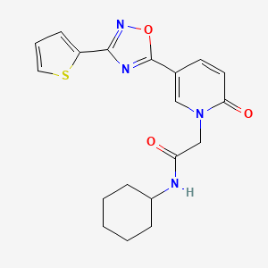 molecular formula C19H20N4O3S B2807364 N-环己基-2-(2-氧代-5-(3-(噻吩-2-基)-1,2,4-噁二唑-5-基)吡啶-1(2H)-基)乙酰胺 CAS No. 1396856-77-1