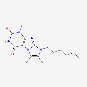molecular formula C16H23N5O2 B2807366 8-Hexyl-1,6,7-trimethyl-1,3,5-trihydro-4-imidazolino[1,2-h]purine-2,4-dione CAS No. 903301-65-5