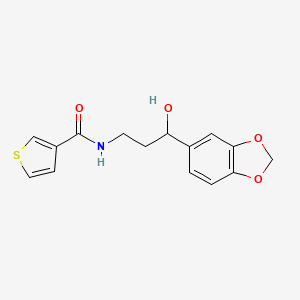 molecular formula C15H15NO4S B2807375 N-(3-(benzo[d][1,3]dioxol-5-yl)-3-hydroxypropyl)thiophene-3-carboxamide CAS No. 1421530-40-6