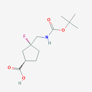 molecular formula C12H20FNO4 B2807384 (1S,3R)-3-Fluoro-3-[[(2-methylpropan-2-yl)oxycarbonylamino]methyl]cyclopentane-1-carboxylic acid CAS No. 2343963-84-6