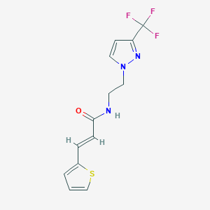 molecular formula C13H12F3N3OS B2807388 (E)-3-(thiophen-2-yl)-N-(2-(3-(trifluoromethyl)-1H-pyrazol-1-yl)ethyl)acrylamide CAS No. 1448140-32-6