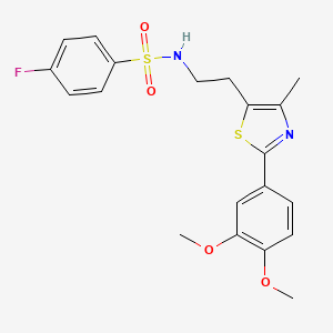 molecular formula C20H21FN2O4S2 B2807411 N-(2-(2-(3,4-dimethoxyphenyl)-4-methylthiazol-5-yl)ethyl)-4-fluorobenzenesulfonamide CAS No. 869070-01-9