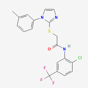 molecular formula C19H15ClF3N3OS B2807419 N-[2-chloro-5-(trifluoromethyl)phenyl]-2-[1-(3-methylphenyl)imidazol-2-yl]sulfanylacetamide CAS No. 851130-95-5