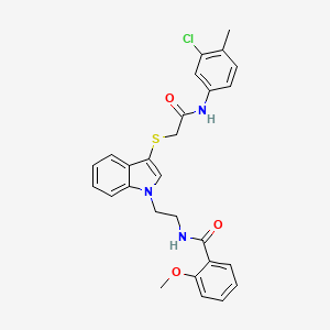 molecular formula C27H26ClN3O3S B2807436 N-(2-(3-((2-((3-chloro-4-methylphenyl)amino)-2-oxoethyl)thio)-1H-indol-1-yl)ethyl)-2-methoxybenzamide CAS No. 862826-16-2
