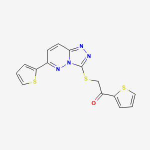 molecular formula C15H10N4OS3 B2807446 1-Thiophen-2-yl-2-[(6-thiophen-2-yl-[1,2,4]triazolo[4,3-b]pyridazin-3-yl)sulfanyl]ethanone CAS No. 891102-52-6