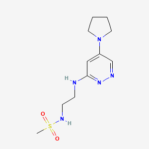 molecular formula C11H19N5O2S B2807449 N-(2-((5-(pyrrolidin-1-yl)pyridazin-3-yl)amino)ethyl)methanesulfonamide CAS No. 1788772-64-4