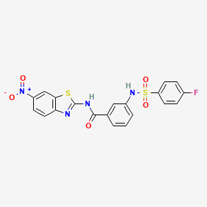 molecular formula C20H13FN4O5S2 B2807452 3-(4-氟苯基磺酰氨基)-N-(6-硝基苯并[d]噻唑-2-基)苯甲酰胺 CAS No. 886893-02-3