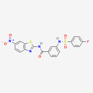 molecular formula C20H13FN4O5S2 B2807452 3-(4-fluorobenzenesulfonamido)-N-(6-nitro-1,3-benzothiazol-2-yl)benzamide CAS No. 886893-02-3