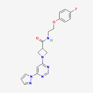 molecular formula C19H19FN6O2 B2807456 1-(6-(1H-吡唑-1-基)嘧啶-4-基)-N-(2-(4-氟苯氧基)乙基)氮杂环丙烷-3-基甲酰胺 CAS No. 2034231-71-3