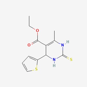 molecular formula C12H14N2O2S2 B2807458 Ethyl 2-mercapto-4-methyl-6-(thiophen-2-yl)-1,6-dihydropyrimidine-5-carboxylate CAS No. 302822-05-5