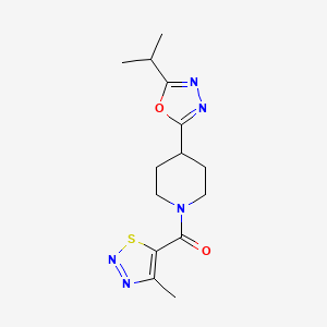 molecular formula C14H19N5O2S B2807476 (4-(5-Isopropyl-1,3,4-oxadiazol-2-yl)piperidin-1-yl)(4-methyl-1,2,3-thiadiazol-5-yl)methanone CAS No. 1208707-36-1