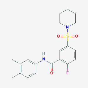 molecular formula C20H23FN2O3S B2807538 N-(3,4-dimethylphenyl)-2-fluoro-5-piperidin-1-ylsulfonylbenzamide CAS No. 451515-27-8