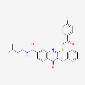 molecular formula C29H28FN3O3S B2807544 3-benzyl-2-((2-(4-fluorophenyl)-2-oxoethyl)thio)-N-isopentyl-4-oxo-3,4-dihydroquinazoline-7-carboxamide CAS No. 1113138-06-9