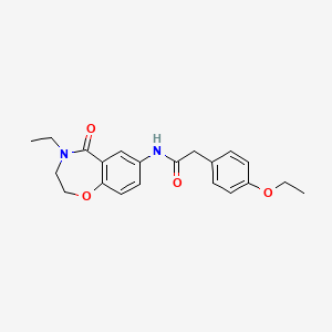 molecular formula C21H24N2O4 B2807554 2-(4-ethoxyphenyl)-N-(4-ethyl-5-oxo-2,3,4,5-tetrahydrobenzo[f][1,4]oxazepin-7-yl)acetamide CAS No. 922054-86-2