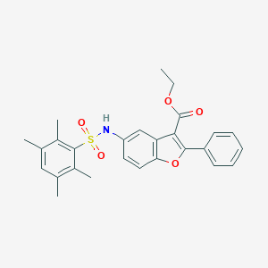 molecular formula C27H27NO5S B280757 Ethyl 2-phenyl-5-{[(2,3,5,6-tetramethylphenyl)sulfonyl]amino}-1-benzofuran-3-carboxylate 