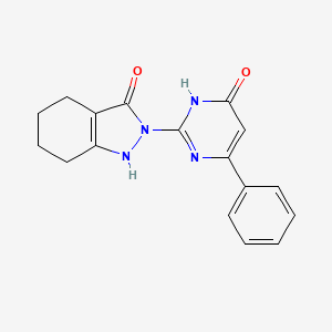 molecular formula C17H16N4O2 B2807580 2-(6-oxo-4-phenyl-1,6-dihydro-2-pyrimidinyl)-1,2,4,5,6,7-hexahydro-3H-indazol-3-one CAS No. 210417-30-4