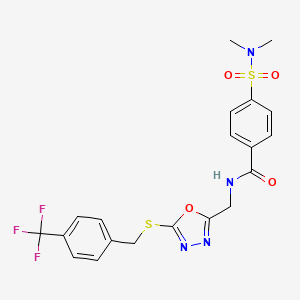 molecular formula C20H19F3N4O4S2 B2807583 4-(N,N-dimethylsulfamoyl)-N-((5-((4-(trifluoromethyl)benzyl)thio)-1,3,4-oxadiazol-2-yl)methyl)benzamide CAS No. 921086-88-6