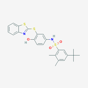 N-[3-(1,3-benzothiazol-2-ylsulfanyl)-4-hydroxyphenyl]-5-tert-butyl-2,3-dimethylbenzenesulfonamide