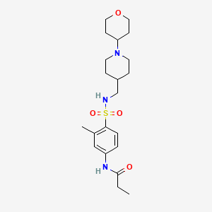 molecular formula C21H33N3O4S B2807591 N-(3-methyl-4-(N-((1-(tetrahydro-2H-pyran-4-yl)piperidin-4-yl)methyl)sulfamoyl)phenyl)propionamide CAS No. 2034240-05-4