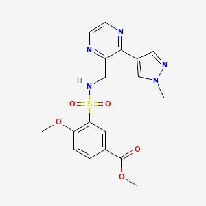 molecular formula C18H19N5O5S B2807625 methyl 4-methoxy-3-(N-((3-(1-methyl-1H-pyrazol-4-yl)pyrazin-2-yl)methyl)sulfamoyl)benzoate CAS No. 2034395-97-4