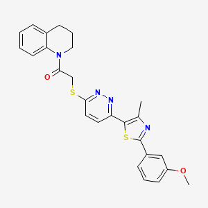 molecular formula C26H24N4O2S2 B2807641 1-(3,4-dihydroquinolin-1(2H)-yl)-2-((6-(2-(3-methoxyphenyl)-4-methylthiazol-5-yl)pyridazin-3-yl)thio)ethanone CAS No. 923173-40-4