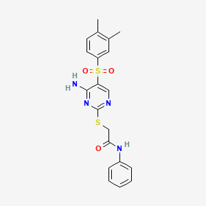 molecular formula C20H20N4O3S2 B2807657 2-[4-amino-5-(3,4-dimethylphenyl)sulfonylpyrimidin-2-yl]sulfanyl-N-phenylacetamide CAS No. 872197-97-2
