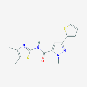 molecular formula C14H14N4OS2 B2807665 N-(4,5-二甲基噻唑-2-基)-1-甲基-3-(噻吩-2-基)-1H-吡唑-5-甲酰胺 CAS No. 1219905-73-3