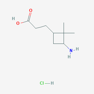 molecular formula C9H18ClNO2 B2807668 3-(3-Amino-2,2-dimethylcyclobutyl)propanoic acid hydrochloride CAS No. 1909316-59-1