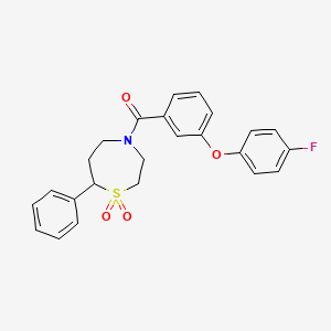 molecular formula C24H22FNO4S B2807675 (1,1-Dioxido-7-phenyl-1,4-thiazepan-4-yl)(3-(4-fluorophenoxy)phenyl)methanone CAS No. 2034304-03-3