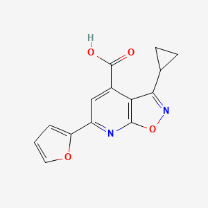 molecular formula C14H10N2O4 B2807693 3-Cyclopropyl-6-(furan-2-yl)-[1,2]oxazolo[5,4-b]pyridine-4-carboxylic acid CAS No. 954274-14-7