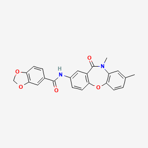 molecular formula C23H18N2O5 B2807695 N-(8,10-dimethyl-11-oxo-10,11-dihydrodibenzo[b,f][1,4]oxazepin-2-yl)benzo[d][1,3]dioxole-5-carboxamide CAS No. 922009-59-4