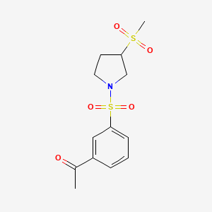 molecular formula C13H17NO5S2 B2807702 1-(3-((3-(甲磺酰基)吡咯啉-1-基)磺酰基)苯基)乙酮 CAS No. 1448046-52-3