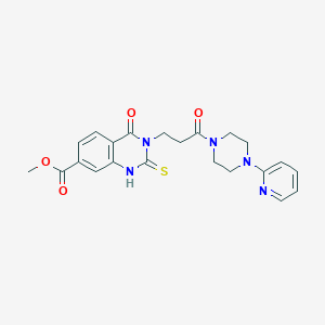 molecular formula C22H23N5O4S B2807730 对甲酚 4-氧代-3-(3-氧代-3-(4-(吡啶-2-基)哌嗪-1-基)丙基)-2-硫代-1,2,3,4-四氢喹唑啉-7-甲酸酯 CAS No. 946253-57-2