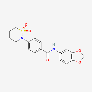 molecular formula C18H18N2O5S B2807731 N-(1,3-benzodioxol-5-yl)-4-(1,1-dioxothiazinan-2-yl)benzamide CAS No. 899952-78-4