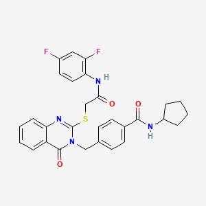 molecular formula C29H26F2N4O3S B2807736 N-cyclopentyl-4-((2-((2-((2,4-difluorophenyl)amino)-2-oxoethyl)thio)-4-oxoquinazolin-3(4H)-yl)methyl)benzamide CAS No. 1115549-84-2