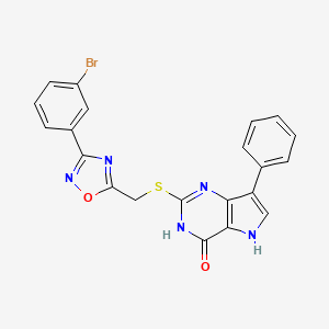 molecular formula C21H14BrN5O2S B2807738 2-(((3-(3-bromophenyl)-1,2,4-oxadiazol-5-yl)methyl)thio)-7-phenyl-3H-pyrrolo[3,2-d]pyrimidin-4(5H)-one CAS No. 1031937-18-4