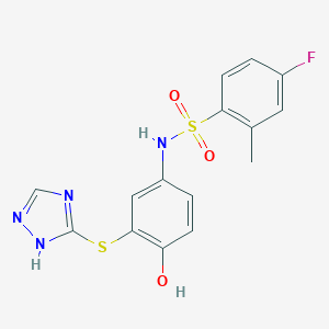 4-fluoro-N-[4-hydroxy-3-(1H-1,2,4-triazol-3-ylsulfanyl)phenyl]-2-methylbenzenesulfonamide