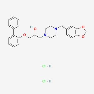 molecular formula C27H32Cl2N2O4 B2807772 1-([1,1'-联苯]-2-氧基)-3-(4-(苯并[d][1,3]二噁烷-5-基甲基)哌嗪-1-基)丙醇二盐酸盐 CAS No. 1185041-60-4