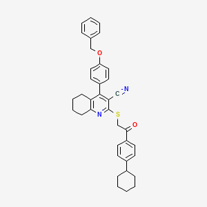 molecular formula C37H36N2O2S B2807802 4-(4-(Benzyloxy)phenyl)-2-((2-(4-cyclohexylphenyl)-2-oxoethyl)thio)-5,6,7,8-tetrahydroquinoline-3-carbonitrile CAS No. 332045-26-8