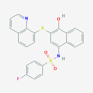 molecular formula C25H17FN2O3S2 B280781 4-fluoro-N-[4-hydroxy-3-(8-quinolinylthio)-1-naphthyl]benzenesulfonamide 