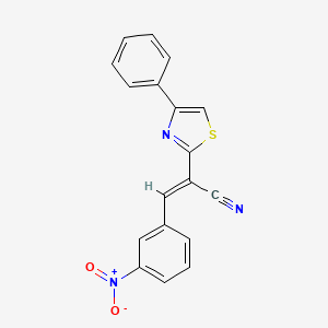 molecular formula C18H11N3O2S B2807819 (E)-3-(3-nitrophenyl)-2-(4-phenylthiazol-2-yl)acrylonitrile CAS No. 313687-13-7