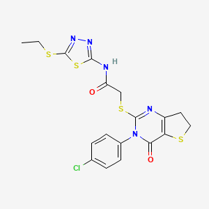 2-[[3-(4-chlorophenyl)-4-oxo-6,7-dihydrothieno[3,2-d]pyrimidin-2-yl]sulfanyl]-N-(5-ethylsulfanyl-1,3,4-thiadiazol-2-yl)acetamide