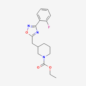 molecular formula C17H20FN3O3 B2807857 乙酸3-((3-(2-氟苯基)-1,2,4-噁二唑-5-基)甲基)哌啶-1-羧酸乙酯 CAS No. 1705102-68-6