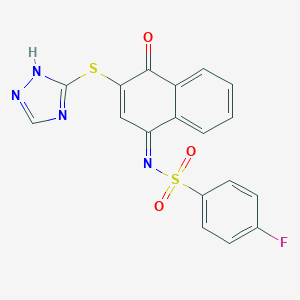 molecular formula C18H11FN4O3S2 B280787 4-fluoro-N-(4-oxo-3-(1H-1,2,4-triazol-3-ylsulfanyl)-1(4H)-naphthalenylidene)benzenesulfonamide 