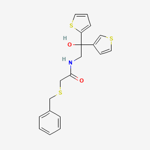 molecular formula C19H19NO2S3 B2807873 2-(benzylthio)-N-(2-hydroxy-2-(thiophen-2-yl)-2-(thiophen-3-yl)ethyl)acetamide CAS No. 2034634-89-2